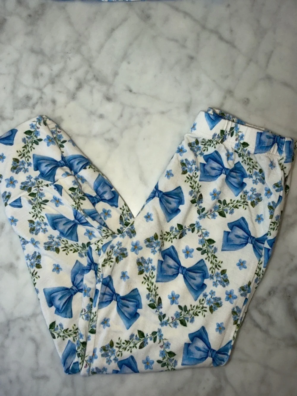 Posh Peanut Blue Bow Floral Long Sleeve Pajama Set 3/4T